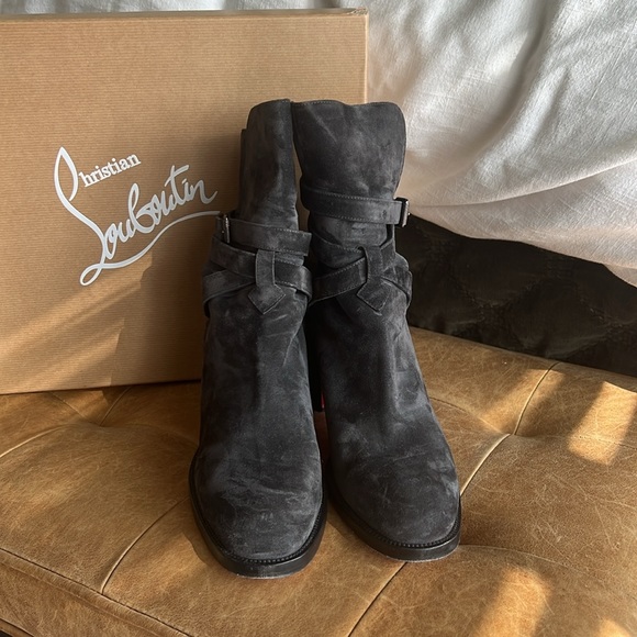 💯Christian Louboutin Karistrap 70 Veau Velours boots Charbon size 41 - Picture 2 of 6